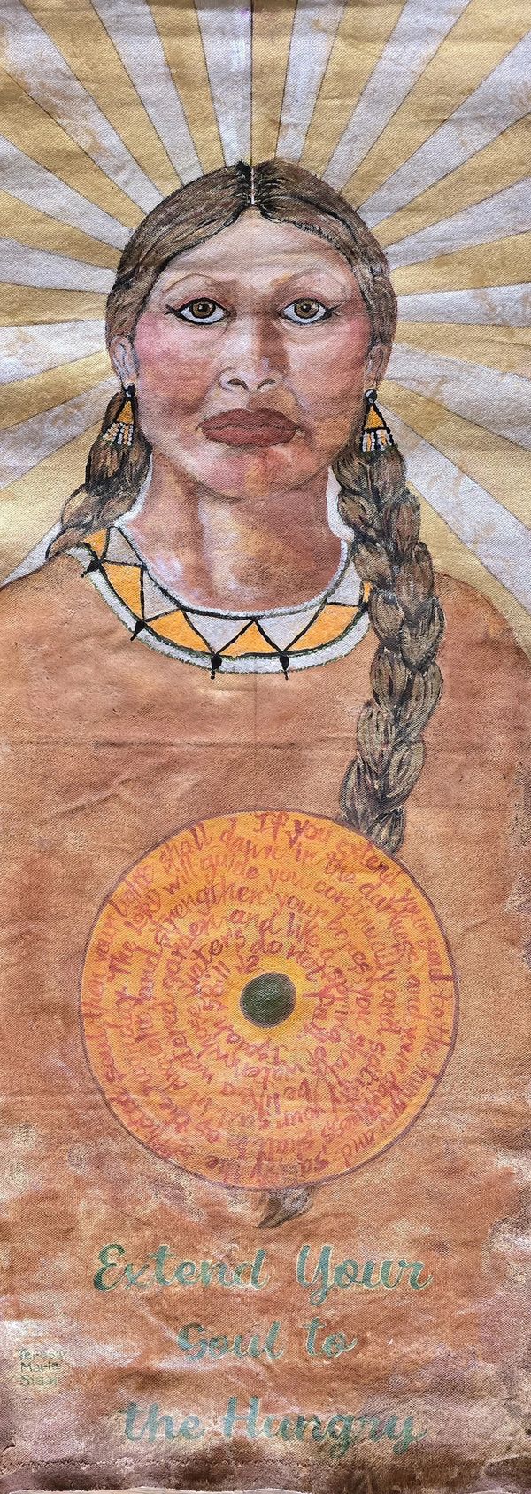 Extend Your Soul To The Hungry, Acrylic Ink on Raw Unstretched Canvas.