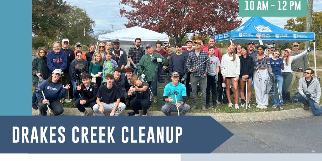 Group photo of volunteers for Drakes Creek Cleanup event.