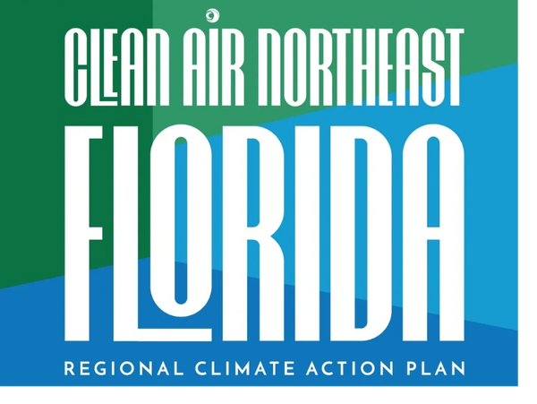 Clean Air northeast Florida blue and green logo with tagline regional climate action plan