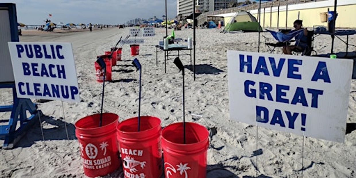 Photo of the Jacksonville Beach being prepped for a beach clean up. 