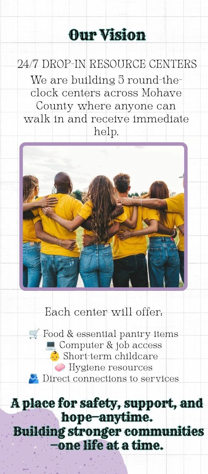 Vision for 24/7 resource centers offering essential services in Mohave County.