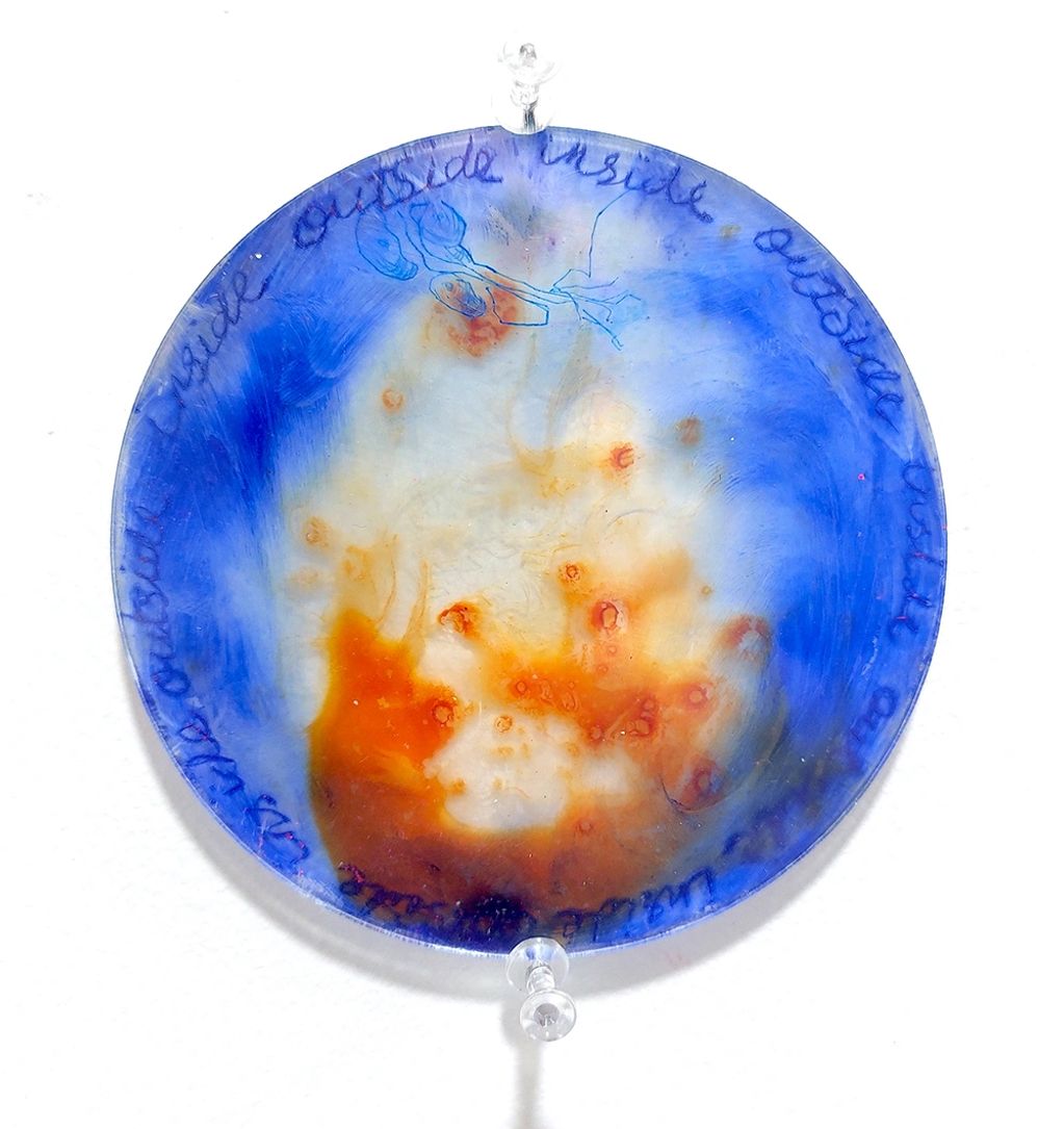 layered perspex  disk blue and orange