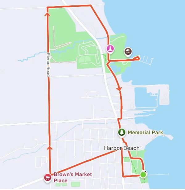 Map route near Harbor Beach.