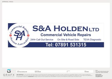 S&amp;A Holden Ltd commercial vehicle repair service sign with contact details.