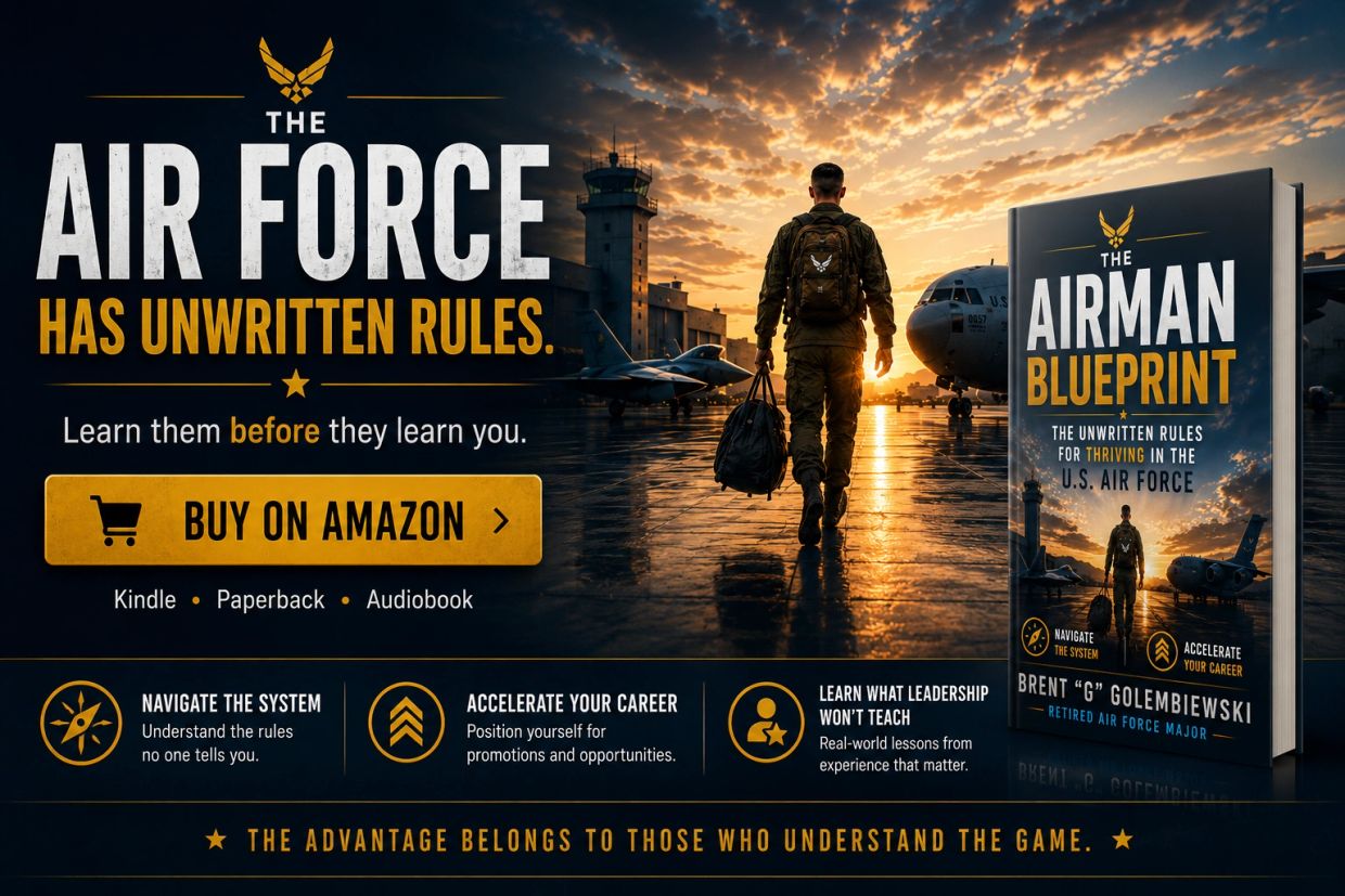 Book on unwritten Air Force rules for career success, available on Amazon.