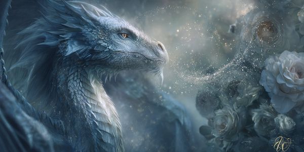 Blue Dragon with silver breath