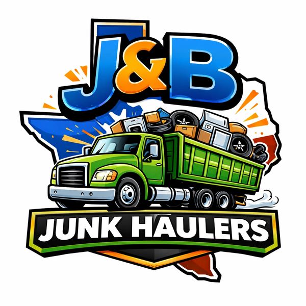 Logo for J&amp;B Junk Haulers featuring a truck and Texas shapes.