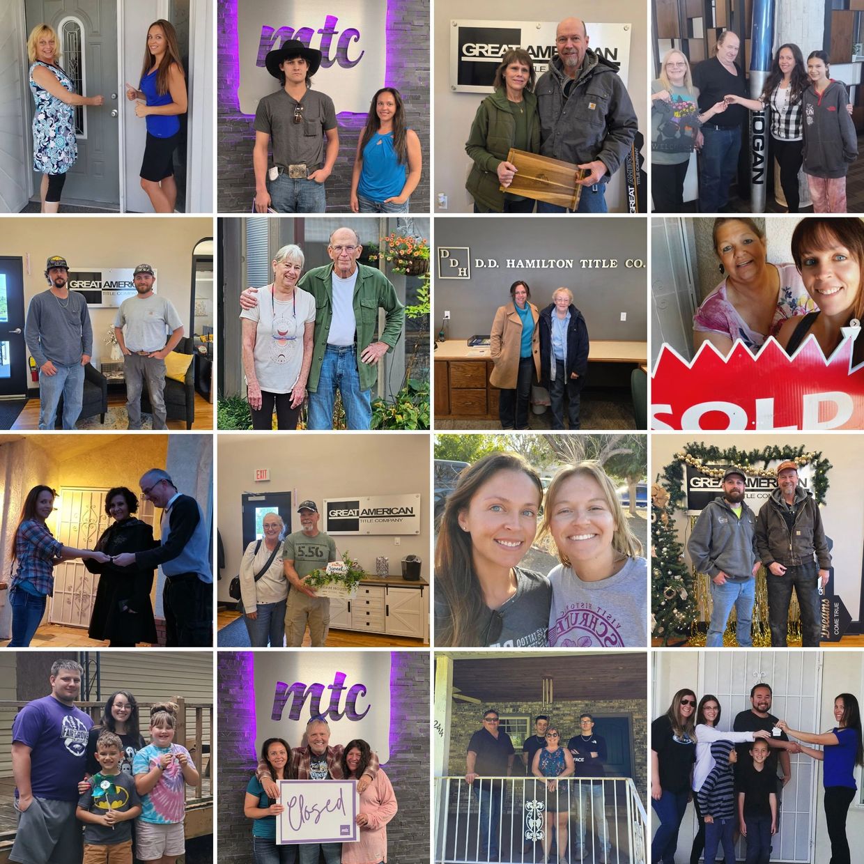 Collage of happy people celebrating home purchases at title companies.