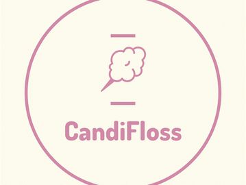 CandiFloss logo, example of custom branding for a candy floss machine wrap