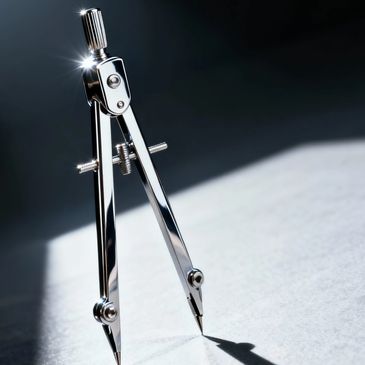 Compass, shining in light, connoting precision.