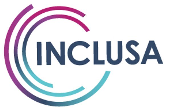 Logo of INCLUSA with colorful circular arcs.