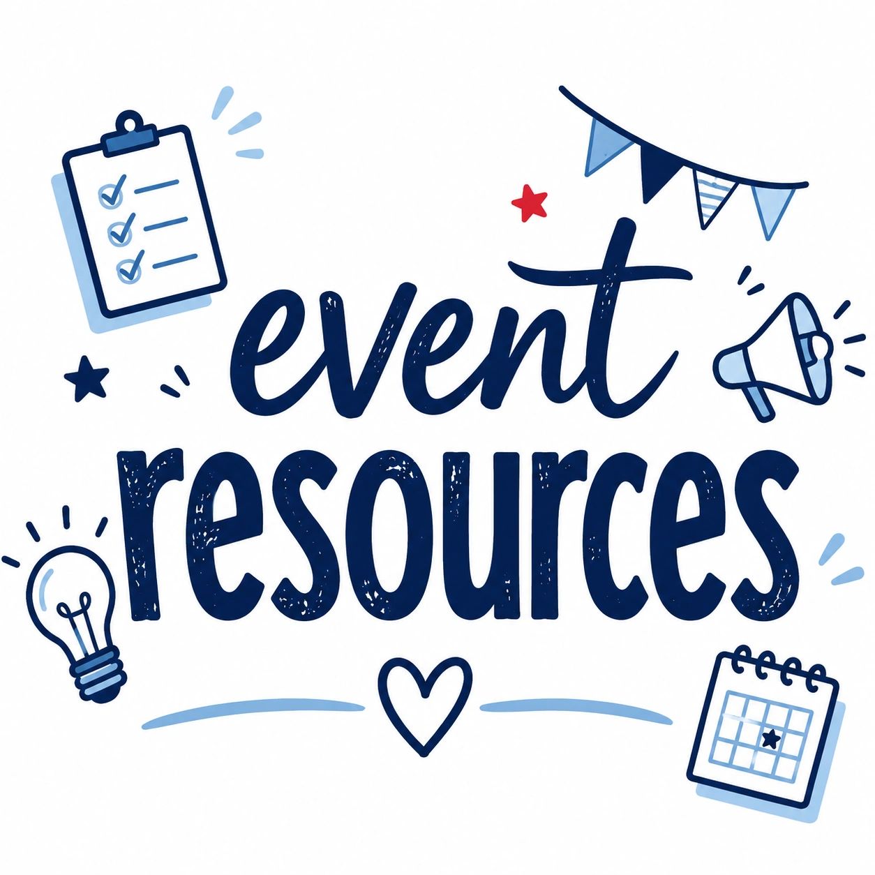 Event resources with icons of checklist, megaphone, lightbulb, and calendar.