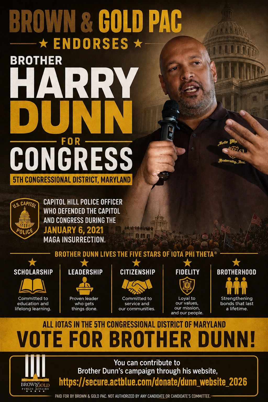 Campaign poster endorsing Brother Harry Dunn for Congress in Maryland's 5th District.