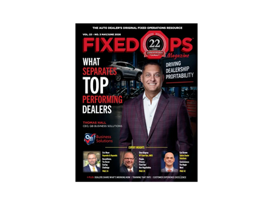 Cover of Fixed Ops Magazine featuring Thomas Hall and industry leaders.