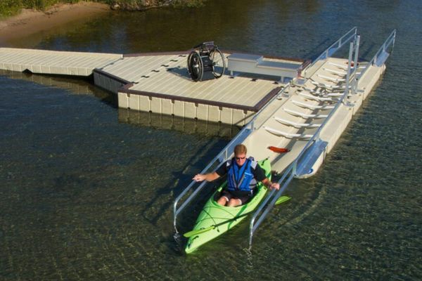 ADA kayak launch with transfer bench and guide rails