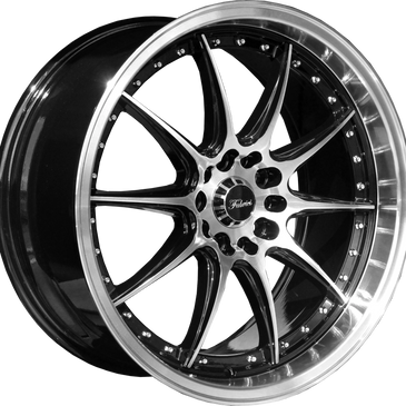 Shiny black and silver multi-spoke car wheel rim with polished lip.