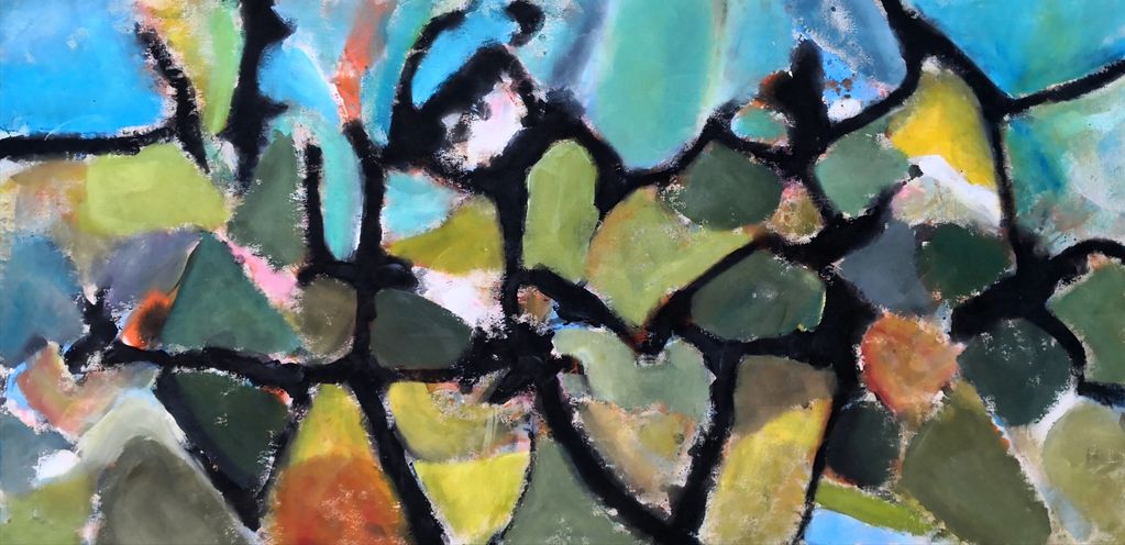 Abstract painting celebrating life with verdant colours