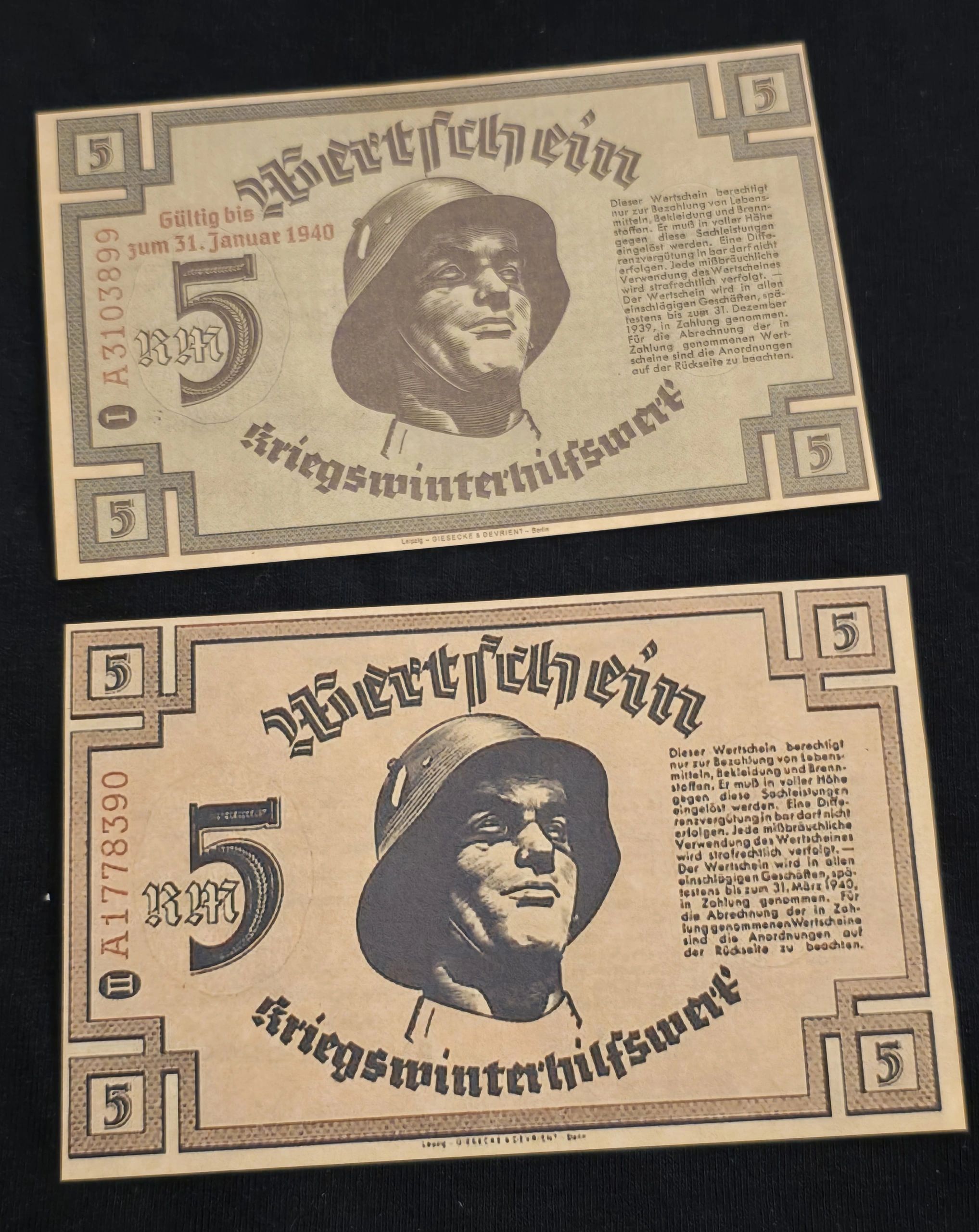 WW2 Nazi German Third Reich Steel Helmet Soldiers 5 Reichsmark Notgeld ...