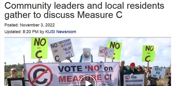Screen capture of KUSI news report of joint rally with Keep The Coast 30, published 11/3/22. 
