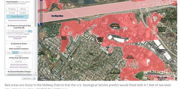 Image of flooding in the Midway District generated by USGS Flood Mapper.