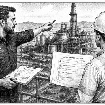 Pen and ink illustration of on site delivery against an asset management plan