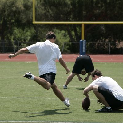 Football kicking demonstration at Ray Guy camps for kickers and punters at Augusta Georgia