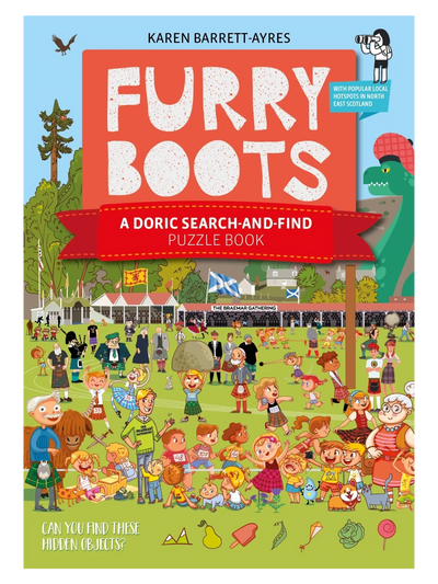 Front cover of Furryboots: a Doric search-and-find puzzle book.