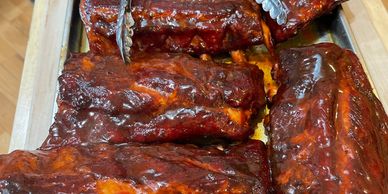 Hold ur horses hickory smoked pork ribs with apple based whiskey sauce. 