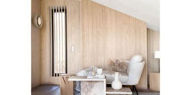 room with wall panels and furniture