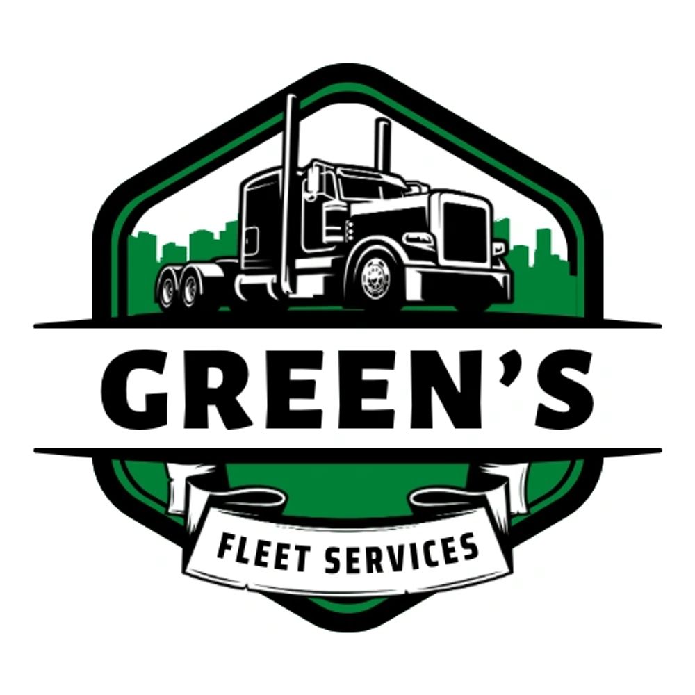 Logo of Green's Fleet Services featuring a truck and city silhouette.