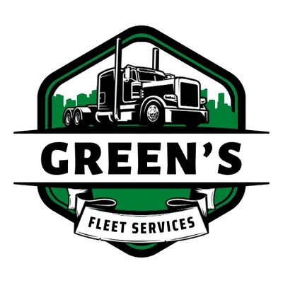 Logo of Green's Fleet Services featuring a truck and city silhouette.