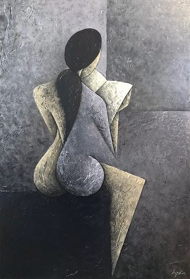 Abstract nude reading book by window