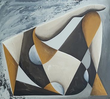 abstract nude with head in the clouds