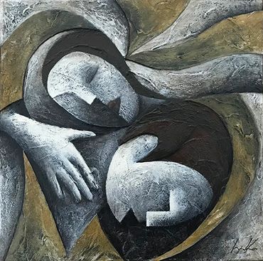 Woman embracing man abstract artwork by Lynka