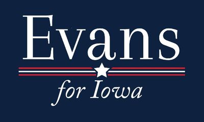 Evans for Iowa campaign logo with patriotic colors.