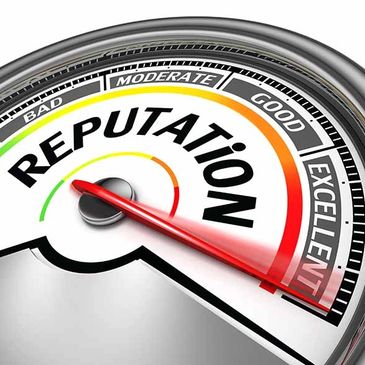 Gauge showing reputation status from bad to excellent, needle pointing to excellent.