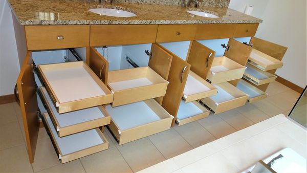 bathroom vanity cabinet with new pull out shelves installed