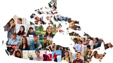 Collage of diverse Canadian faces forming the map of Canada.