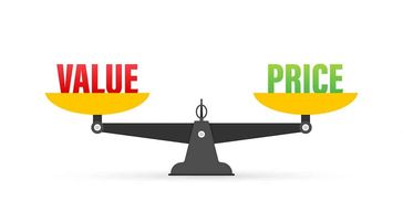 Balance scale showing value outweighing price.