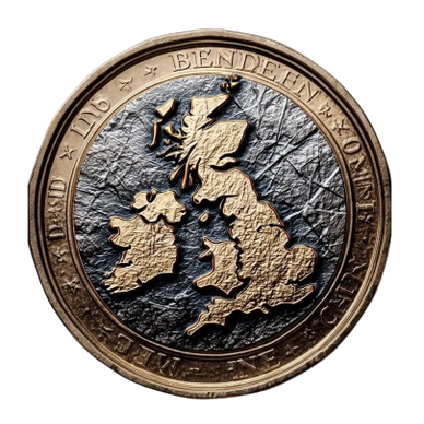 Coin featuring a detailed map of the United Kingdom and Ireland.