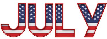 Text 'JULY' with American flag design.
