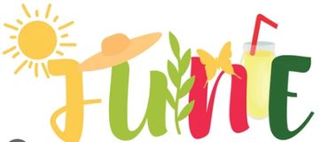 Colorful summer-themed illustration of the word 'summer'.