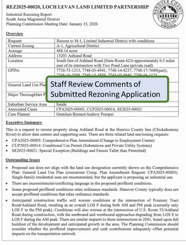 Staff Review Comments on Submitted Rezoning Application
