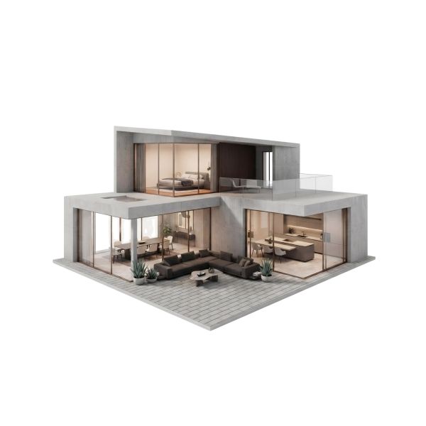 Casa moderna con diseño minimalista y amplios ventanales.