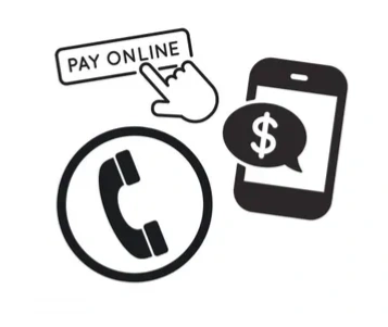 Icons representing phone calls and online payment options.