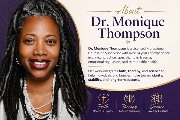 Professional portrait of Dr. Monique Thompson, licensed counselor with 24+ years of experience.