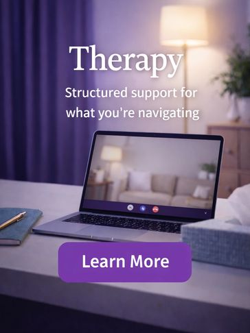 Laptop on desk promoting therapy with a Learn More button.
