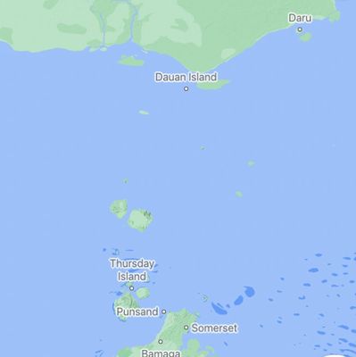 Map showing Daru Island, PNG and Australia's Torres Strait Islands.
