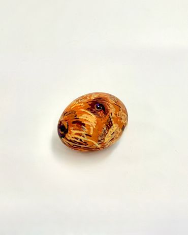 Rock painted as a dog's face.