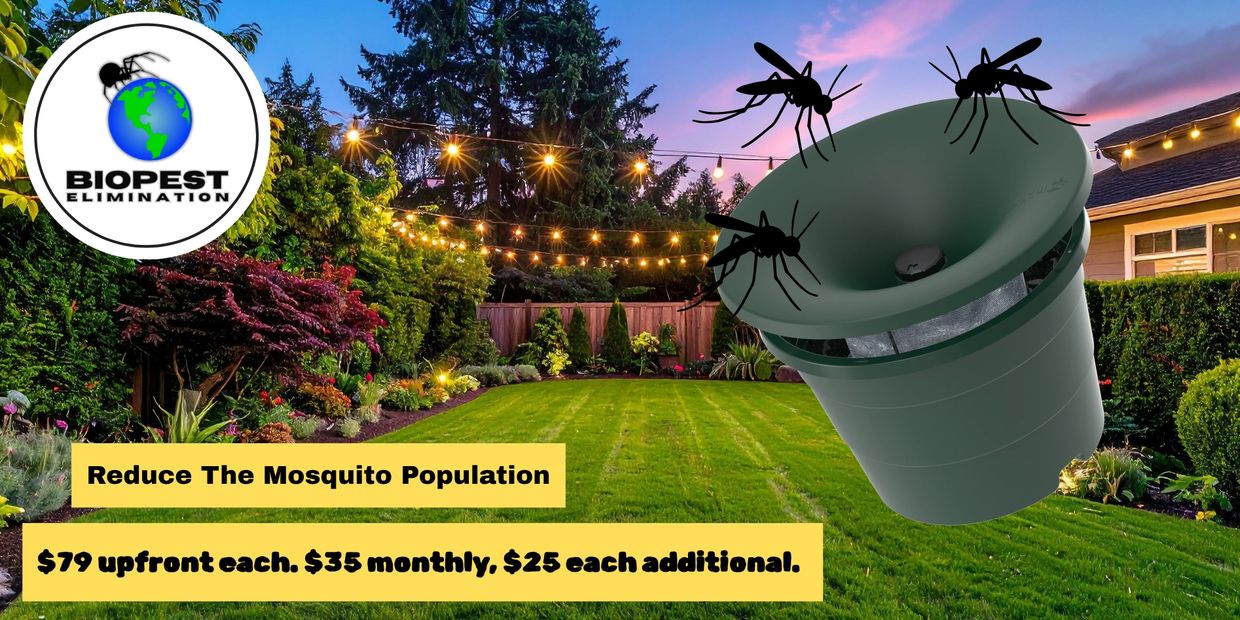 Mosquito control device advertised for backyard use with pricing details.